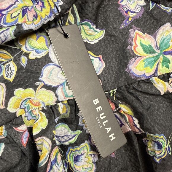 Beulah Style Floral Puff Sleeve Mini Dress Black Multicolor KE3055 Size All - Picture 3 of 9